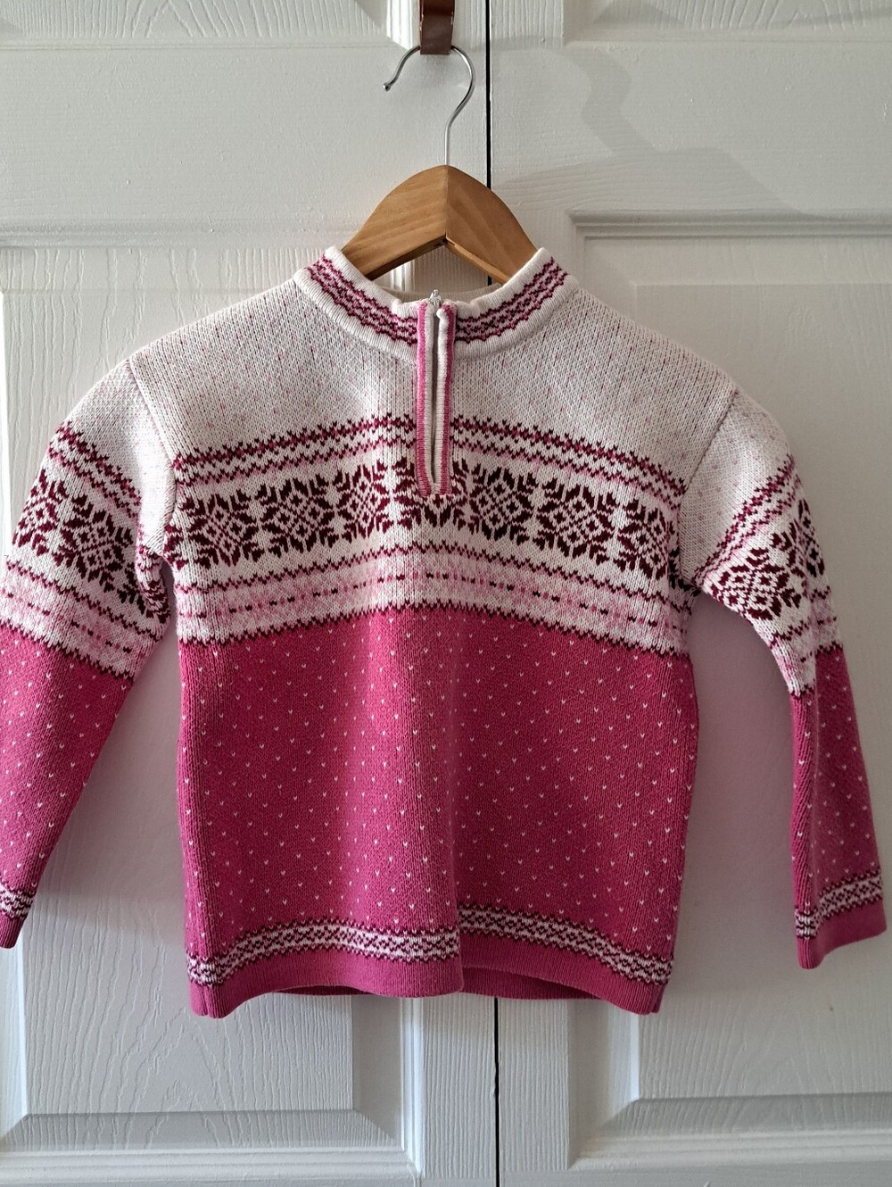 Hanna Andersson Bright Pink Knit Crew with White Dot Detail